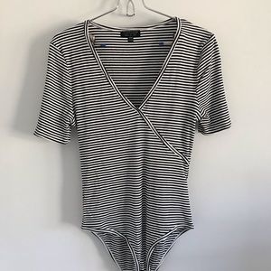 Topshop Black and White Striped Bodysuit